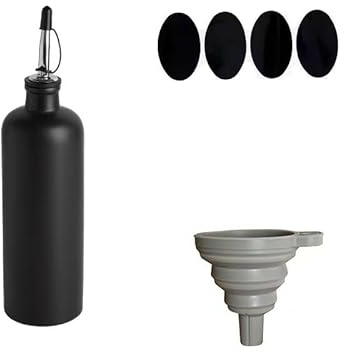 EVIYI Bottiglia dispenser per olio in ceramica, colore sottosmalto, 500 ml, con beccuccio versatore ed etichette in PVC (nero)