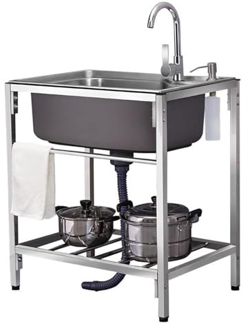 Évier en Acier Inoxydable ,Évier de Cuisine Lavabo à Une Cuve,Evier Buanderie Simple avec Robinet, Evier Restaurant Commercial avec Établi et Robinet ,pour buanderie/arrière-Cour/Garage(58*43cm)