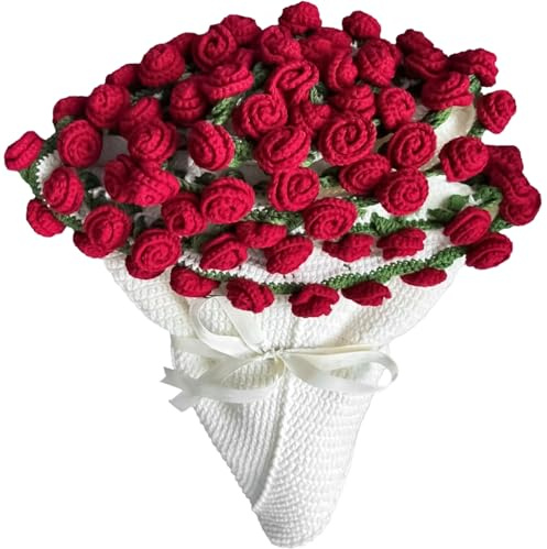 Flower Bouquet Blanket, Fertige Rosenstrauß Häkeldecke Handgefertigte Blumen Decke aus Häkelrosen Blumenstrauß Decke Romantische Geschenk (Rose, 80CM)