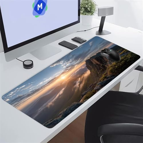 Gaming Mauspad XXL Sonnenaufgang Bergen - Großes Mousepad 900x400x3 mm - Gaming Tastatur Matte - Desk Mat mit genähten Kanten - Erweiterter Large Mouse Pad
