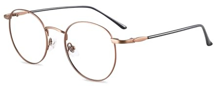 Firmoo Lesebrille 1.0x Damen Herren Runde Blaulichtfilter Brille mit Stärke | Metall Entspiegelt Anti-Glanz Computerbrille mit Stärke für PC/Handy/Fernseher,Antike Bronze