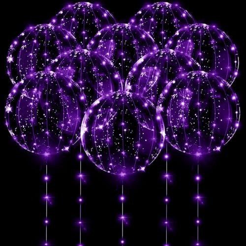 Mavouri 10 Stück Leuchtende Luftballons mit 3M 10 LED Lichterketten, 20 Zoll Bobo Ballon mit Lila Led Ballons, Led Bobo Ballon für Halloween, Party Deko Geburtstag, Hochzeit, Valentinstag, Weihnachten