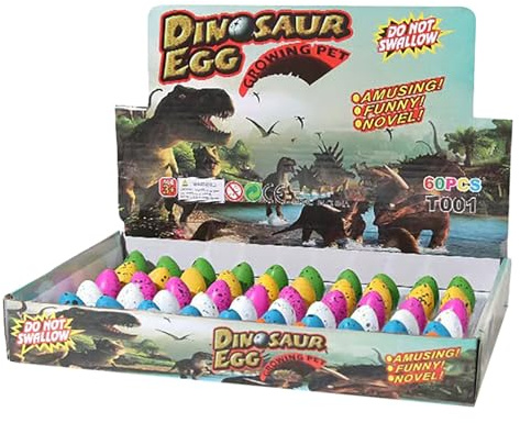 Dino Ei Überraschung, 60 Stück schlüpfende Dinosaurier Eier Set in Display Box, Mehrfarbiges Lehrreiches Spielzeug für Kinder, Realistische Dino Figuren zum Ausbrüten