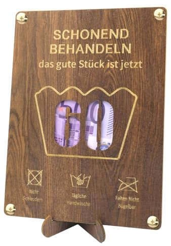 Geldgeschenke Geburtstag 60, Holz Karte 60. Geburtstag für Frauen Männer | Witzige Geldgeschenk,Schonend Behandeln Geburtstagskarte mit Ständer für Geschenkverpackung (60s)