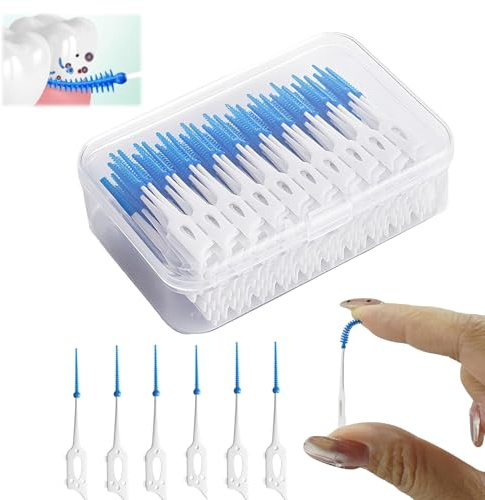 220 Pcs Interdental Brushes, Silicone Dental Brushes Toothpicks Cleaning Tool, Portable Clean Between Teeth Dental Floss Stick with Storage Case, for Braces Oral Cleaning Protecting Teeth, Blue