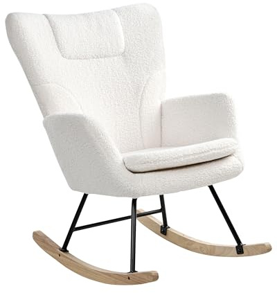 Beliani Schaukelstuhl Bouclé Teddy Stoff weiß modern Babyzimmer Schaukelsessel Sandve
