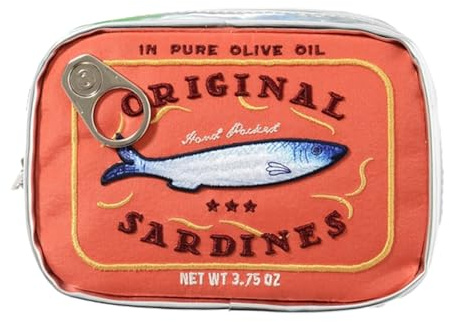 Konserverad sardiner sminkväska – 18 x 11 cm, konserverad fisk sminkväska | fiskburk toalettförvaring, fiskburk sminkorganiserare för kvinnor flickor, ögonskugga, hudvårdsprodukt, Orange, Refer to