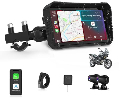 【2026 NUOVO 】4K Carplay Moto Android Auto con Dashcam，6,25 Pollici navigatore moto Carplay Schermo con Doppia Fotocamera,Bluetooth,IP67 Impermeabile,Navigazione GPS