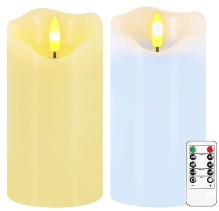 Justup 2 Stück Flammenlose Osterkerzen mit Fernbedienung, Timer (Blau Gelb) | Flackernde Pastell Frühlings-LED-Kerzen, Osterdekoration, Dimmbare Kerzen Batterie Betrieben, für Frühling, Ostern Dekor