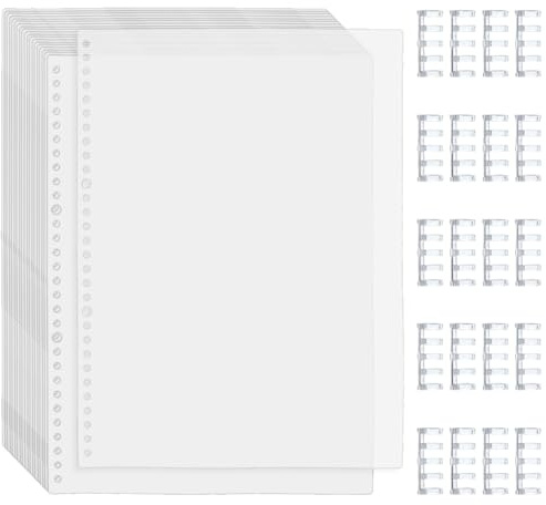 SUPERFINDINGS 20 hojas de encuadernación A4 20 anillas archivadoras con 20 piezas de peine transparente preperforado carpeta rellenable cuaderno de plástico protector lateral para encuadernación