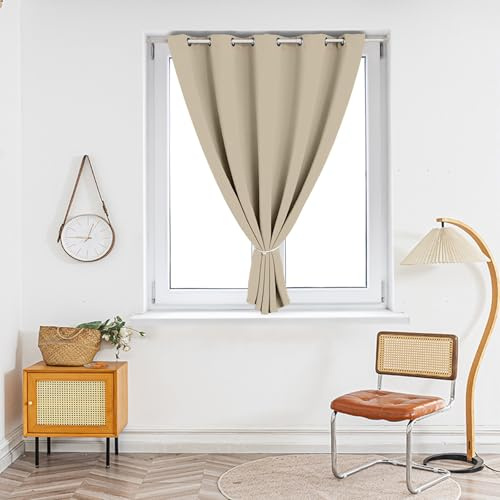 LONGCAO Gardinen Vorhänge mit Ösen 80 x 160 cm Verdunkelungsvorhang Thermovorhang Hitzeschutz Ösenvorhang Curtains mit Ösen Verdunkelung für Wohnzimmer Schlafzimmer, Khaki