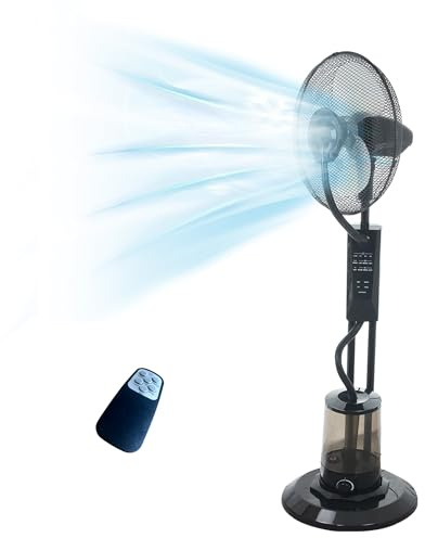 Grennswick High-Efficiency Cooling Mist Fan with Ultrasonic Technology, 12H Runtime, 3 Fan Modes, Remote Control, Wide Oscillation for Whole Room, Home and Office Use