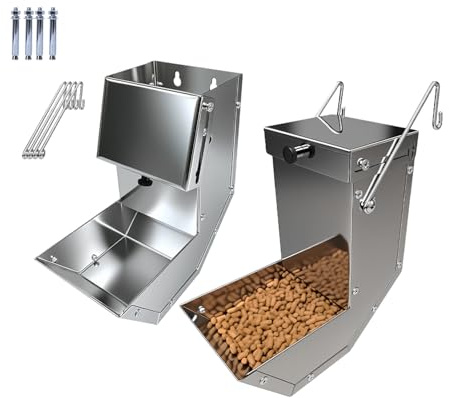 Outdoor Small Animal Stainless Steel Gravity Feeding Trough Pet Feeder Durable with Lid Cage Rabbit Feeder Holds Several Days Worth of Food(for Guinea Pig Birds Ferrets (2PC, 4 inch/0.7KG)