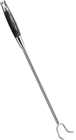 Abaodam Gancio per Carne Inox Manico in Legno 50 Cm, Gancio per Barbecue e Campeggio, Utensile per Girare e Appendere Alimenti, Adatto per Cucina e Grigliate All’aperto