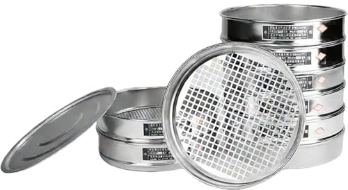 NimbusForge 10-Piece Stainless Steel Soil Sieve Set – Lab Test Gravel and Sand Sieves with Bottom and Cover, 30cm Diameter, Aperture 0.075–9.5mm