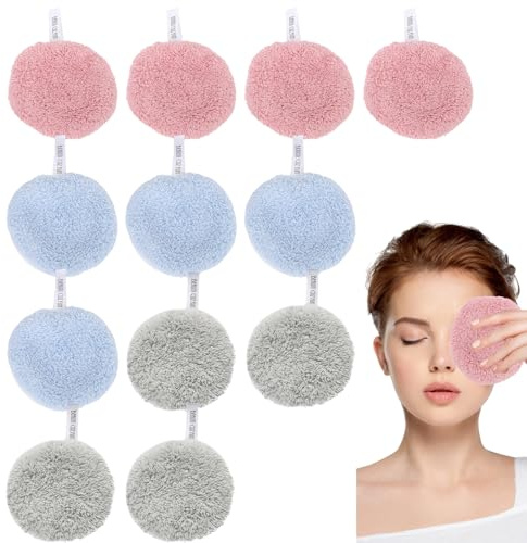 12 Stück Abschminkpads Waschbar, Washies für Tages und Reisegebrauch Weiches, Wiederverwendbare Korallenflausch-Material Tragbar Mehrfarbig zur Gesichtspflege und Make-up-Entfernung für Alle Hauttypen