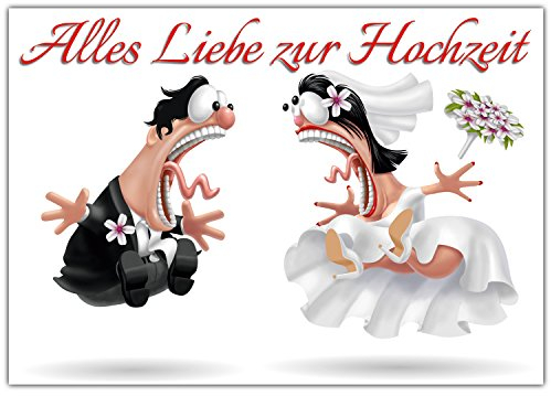A4 XXL Hochzeitskarte BRAUTPAAR mit Umschlag - edle Glückwunschkarte zum Aufklappen mit lustiger Karikatur zur Hochzeit - Maxikarte von BREITENWERK