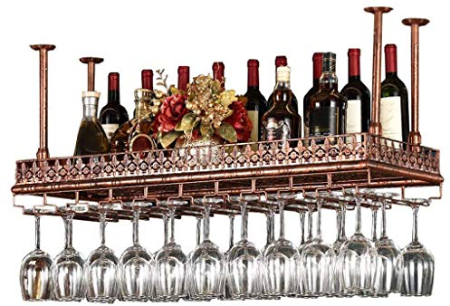 SHJICH Weinglashalter Metall Decke Weinregale Lagerung, Schwarz Bronze Weinkelch Stemware Glas Rack, Hängende Weinglas Halter Bar Dekoration Display Regal (größe : 100×35cm)…