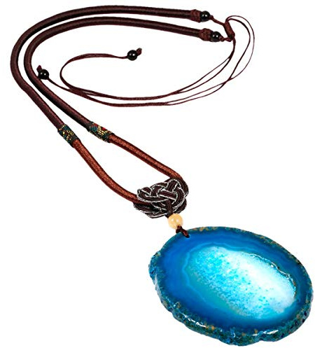 mookaitedecor Blau Achat Stein Kette Anhänger Halskette verstellbar Seil