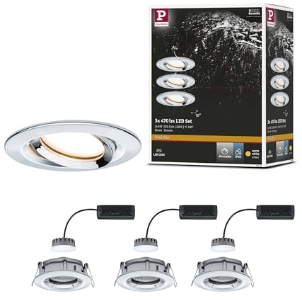 Paulmann 93684 Nova Plus LED Einbauleuchte 3er Set rund schwenkbar 3x6W IP65 dimmbar Einbaustrahler Chrom Spot Aluminium Einbaulampe 2700K