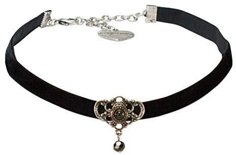 Alpenflüstern Trachten-Samt-Kropfband Hedy - nostalgische Trachtenkette enganliegend, Kropfkette elastisch, Damen-Trachtenschmuck, Samtkropfband schmal (schwarz) DHK225