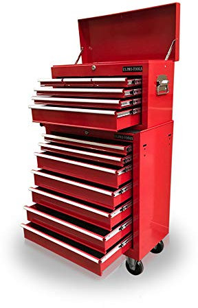 US PRO Mechanics Steel Chest Tool Box Roller Cabinet 13 Drawers … (red)