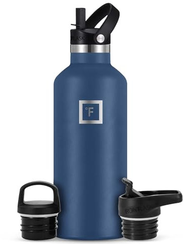 Edelstahl Trinkflasche mit 3 Deckel - Auslaufsicher Thermosflasche - Metall Wasserflasche Doppelwandig Isoliert BPA-freie fur Sport Schule Fitness Camping