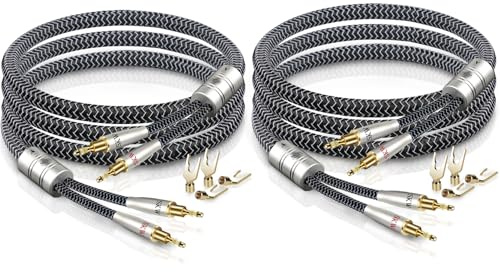 SKW High-End WG Series – Premium Speaker Cable Pair (4.9ft/1.5M, 2-Pack) with Convertible Banana/Spade Terminations