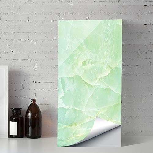 Hiseng 4pcs Kitchen Bathroom Wall Tile Stickers, DIY Square Decals Marble Style Sticker for Kitchen Living Room Bathroom Home Decor Self-Adhesive (Jade green,60x30cm)