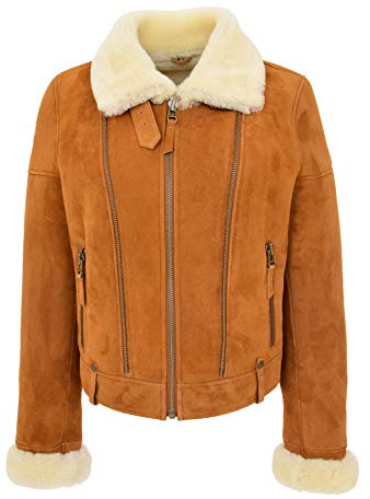 House of Leather Damen Echt Schaffell Flieger Jacke Pilot Stil Nora Hellbraun 38