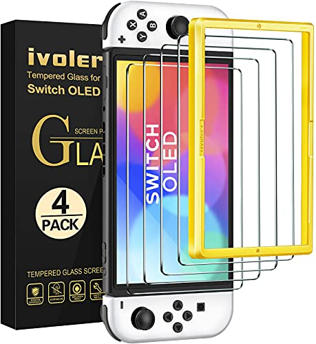 ivoler Pack de 4 Verre Trempé Compatible avec Nintendo Switch OLED Modèle 7 Pouces Modèle 2021, avec Kit Installation Offert, Film de Protection d’écran - 9H Glass - Anti Rayures - sans Bulles