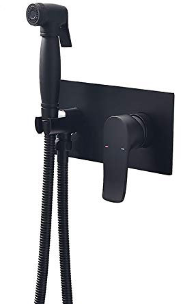 SHUGUANG Noir Kit Douchette WC, Pulvérisateur de Bidet à Main Laiton Douchette à Main Bidet avec Eau Chaude et Froide, Montage Mural Pulvérisateur de Toilette Bidet avec Boîte Intégrée