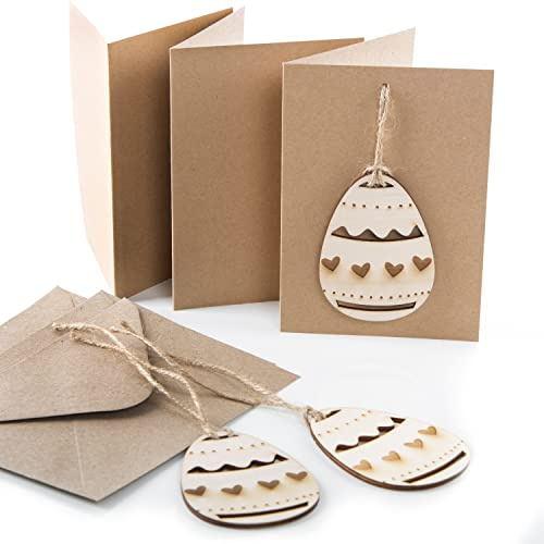 Logbuch-Verlag 3 biglietti di Pasqua marrone con busta + ciondolo a forma di uovo di Pasqua come piccolo regalo di Pasqua, 10,5 x 15 cm