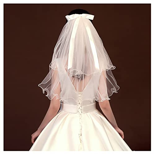 Dishowme 2 Ebenen Hochzeitsschleier Mit Band, Kathedrale Kopf Schleier, Weiche Tüll Schnitt Rand Fingerspitze Haarschmuck Mit Kamm für Braut Junggesellinnenabschied (Weiß B)