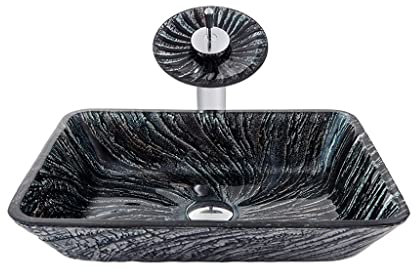 UNNS Badezimmer Gefäßspüle Rechteckige Arbeitsplatte Waschtischkunst Temperierte Glaswaschbecken Schrank Arbeitsplatte Waschbecken (Color : Sink Set)