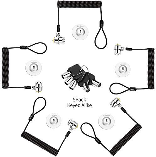 LORADAR 5-pack enkelt paket med nyckel likaså säkerhetskoda, kabellås-kit, laptop-lås, 5 tangenter 15 cm för skärmar, bärbara datorer, MacBooks, surfplattor, iPad, Mac Mini (5 st likaså med tangent)
