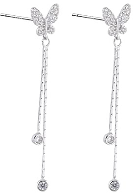 SLUYNZ Sterling Silber CZ Schmetterling Ohrringe Ketten für Frauen Damen Schmetterling Ohrhänger kette Lange Ohrringe