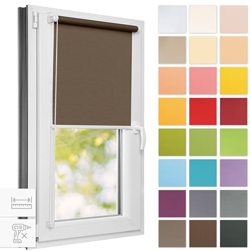 Estika Rollo für Fenster ohne Bohren - 70cm x 120cm - Nussbaum - 25 Stofffarben, Klemmfix Montage, Fensterrollos für innen, Sichtschutz für Fenster und Balkontür (70 cm Stoffbreite)