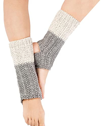JK Home Calentadores de pierna de yoga de punto de 22 cm para damas, calcetines de yoga de ganchillo de punto suave