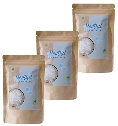 SudoreWell® Cristalli al mentolo in qualità alimentare, 100% puro olio di menta, in sacchetto di carta kraft (plastica free) 3 x 75 g