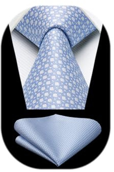 HISDERN Corbatas Azul Claro Hombre Modernas Corbata y Pañuelo de Boda Conjunto Corbatas de Business