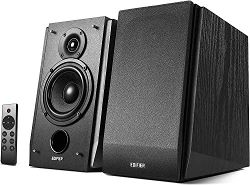 Edifier R1855DB Active Bookshelf Speakers 2.0, Bluetooth v5.1 & Optical/Coaxial/Line In, Sub Out, 70W RMS, 60Hz–20kHz, 4 Nomex Mid-Bass & 19 mm Silk Tweeters, Inclined Design, with Remote, Black