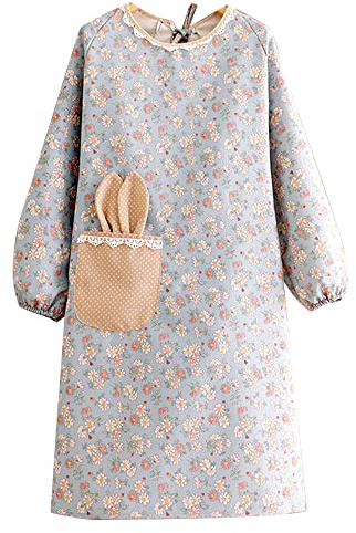 ROXXR Damen Schürze mit Ärmeln Apron Malschürze mit Tasche Küchenschürze Latzschürze Kochschürze blau