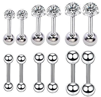 Ball 20g Ear Cartilage Tragus Huggie Helix Surgical Stainless Steel Tiny CZ Studs Earrings for Mens Womens Body Piercing Barbells Screw Backs Auricle Piercing Jewelry 6 Pairs Set 0.8 3/4/5mm