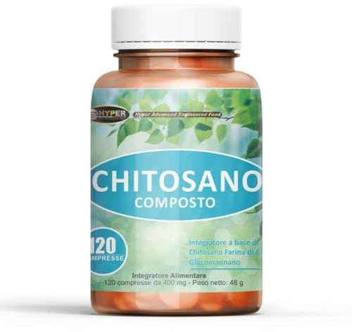 Hyper Chitosano Glucomannano 120 Compresse - Dimagrante che Favorisce la Perdita di Peso agendo come Brucia grassi e Riduce la Fame Nervosa riducendo i carboidrati ed i ed i Grassi Assorbiti