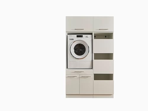 Laundreezy Waschmaschinenschrank, Wäscheschrank und 2X Schrankaufsatz, Weiß - Waschmaschinen-Überbauschrank TÜV-Zertifiziert mit viel Stauraum - 117,5 x 200 x 67,5 cm (B/H/T)