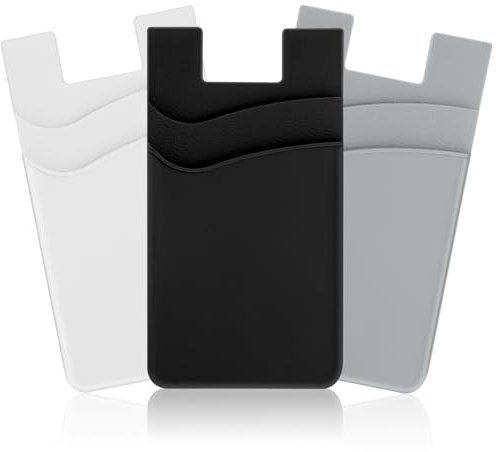 3 Stück Selbstklebende Brieftaschen für Handyhüllen, Mabor Silikon schwarz Handy-Brieftasche für Karten & Geld Handy-Kartenetui für die meisten Handys (Grau, Weiß, Schwarz)