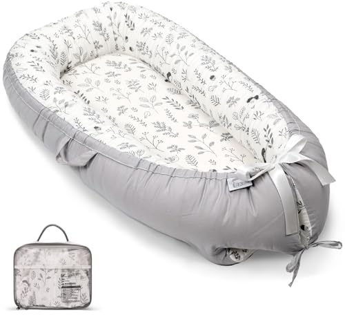 EAQ Nido Bebé Recién Nacido 90 x 50 cm Algodón 100%, Reductor de Cuna Nidos para Recién Nacidos y Bebés, Cuna Cama de Viaje Portátil, Funda Removible y Lavable (pequeño Erizo)