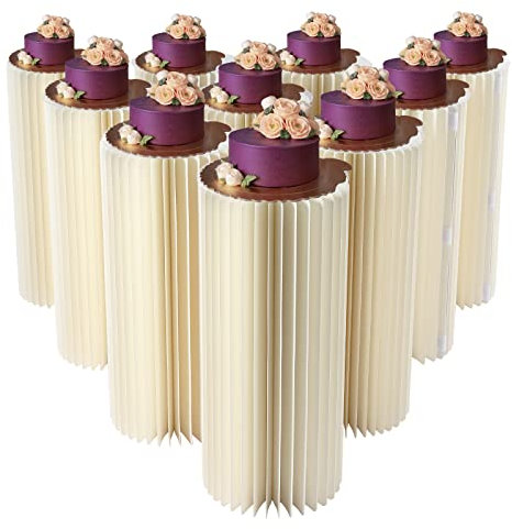 SOLOCJNL 10 x Round Column Flower Stand, 31.5 Inch Foldable Cardboard Vase, Wedding Centerpiece, Cream Flower Stand for Wedding, Party, Birthday Party
