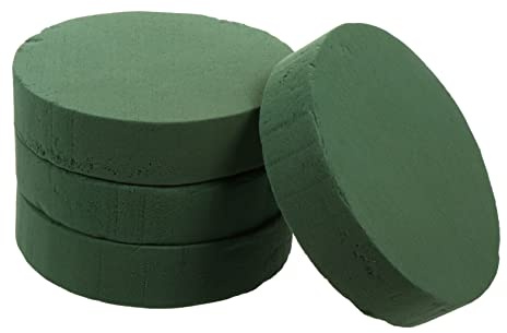 TOPPERFUN Round Floral Foam Blocks 7.09 X 7.09 X 1.57 in 4 Pack Flower Bricks for Fresh Cut Flowers Moisture Retaining Floral Mud for Wedding Arrangements Floristry Supplies